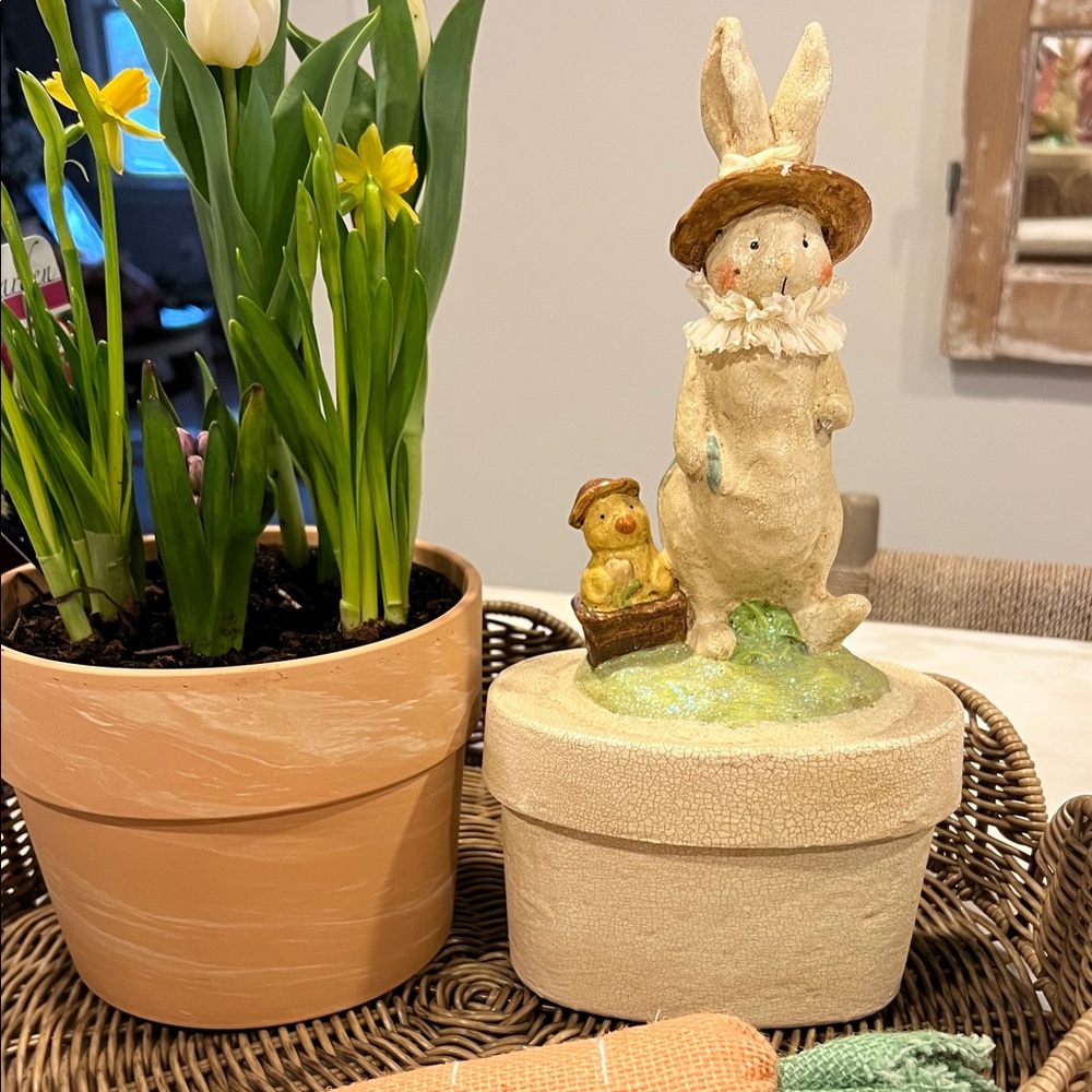 Easter Bunny Trinket Box - Cream & Pastel Accents